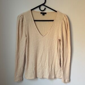 J. Crew Cream Ribbed V-Neck Sweater